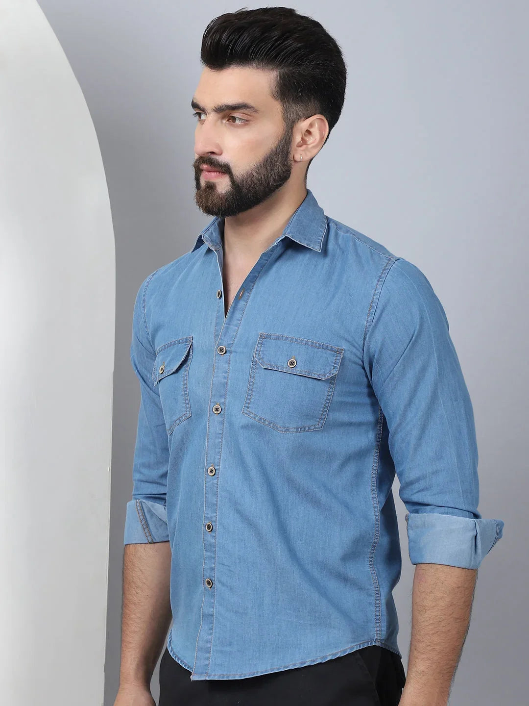 Blue Cotton Solid Shirts SF_924LIght-Blue | DesiQlo
