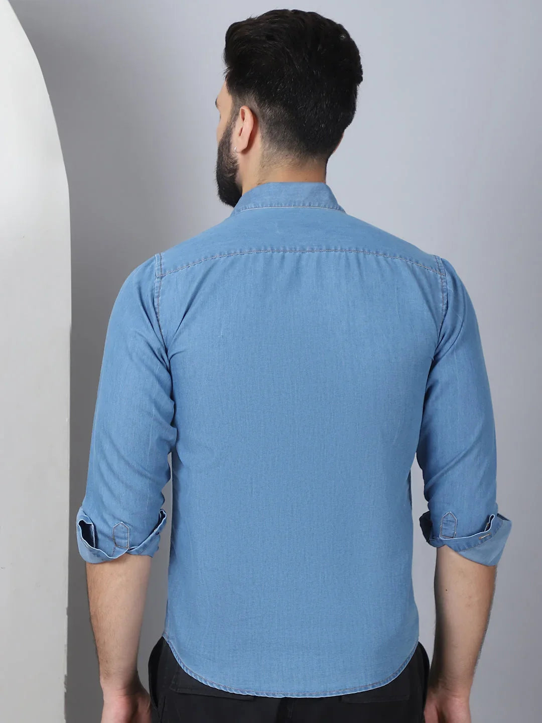 Faded Cotton Denim Casual Shirt-SF-924LIght-Blue