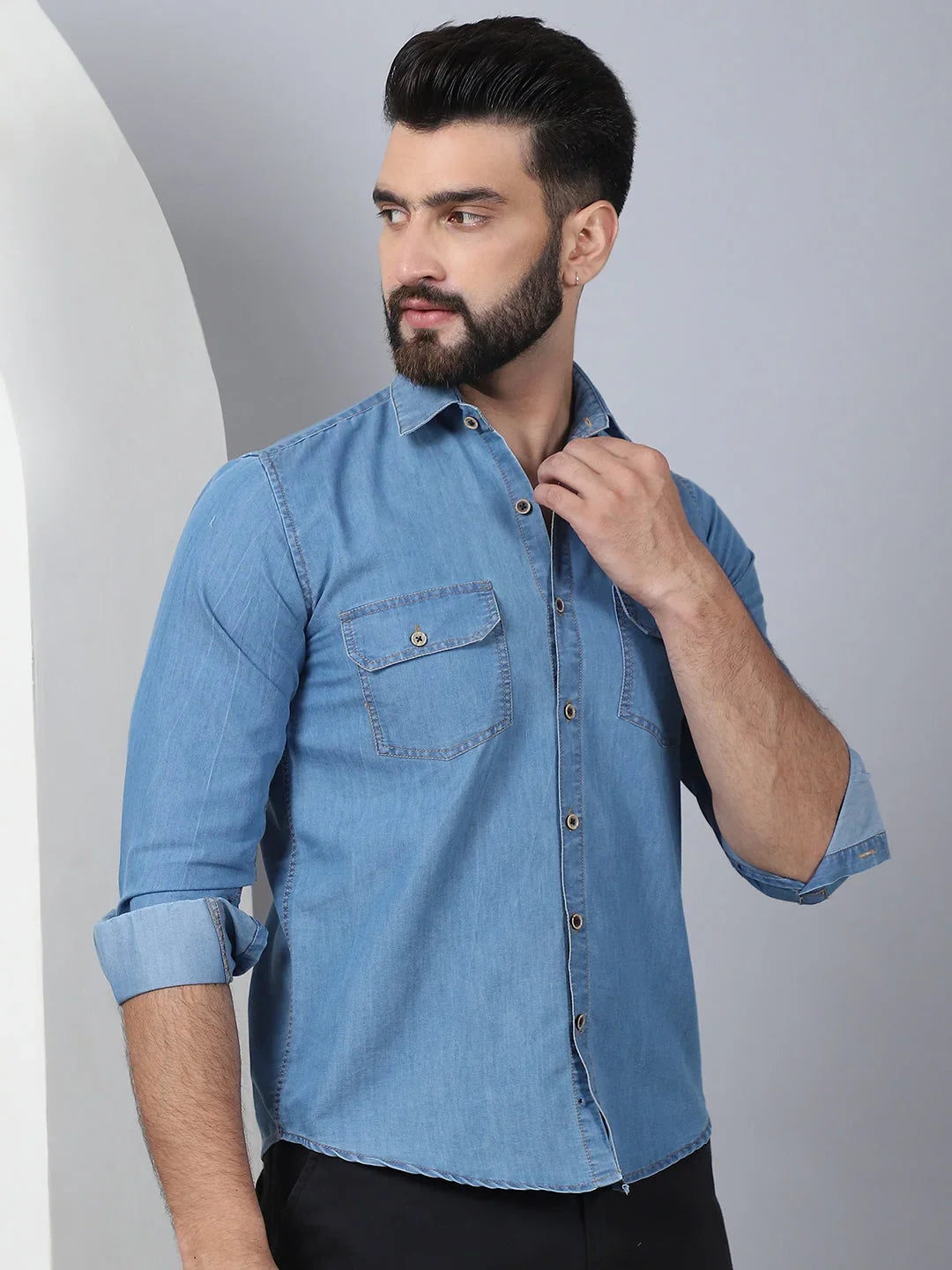 Blue Cotton Solid Shirts SF_924LIght-Blue | DesiQlo