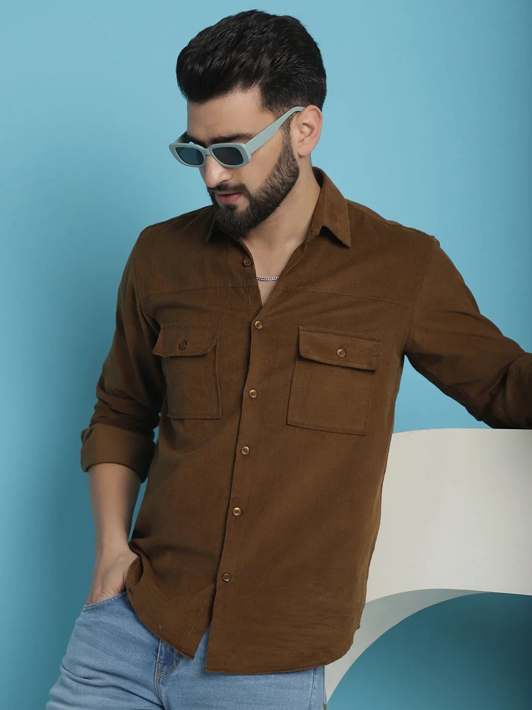 Brown Cotton Solid Shirts SF_925Brown | DesiQlo