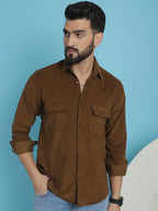 Men Standard Corduroy Cotton Shirt-SF-925Brown