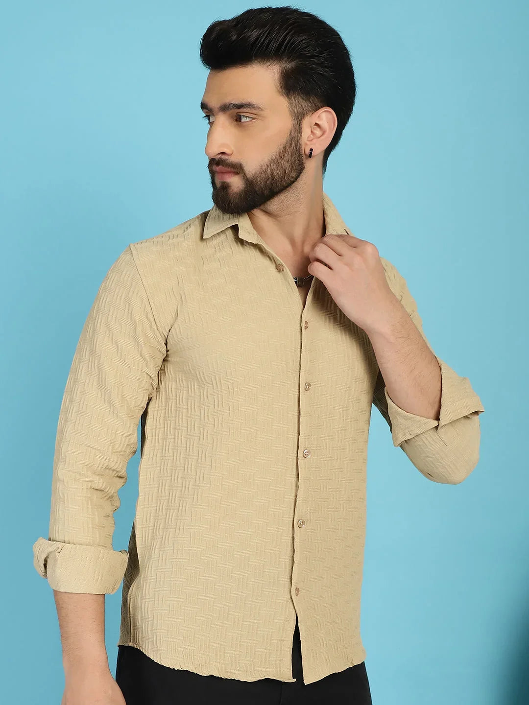 Beige Polyester Solid Shirts for Men | DesiQlo India