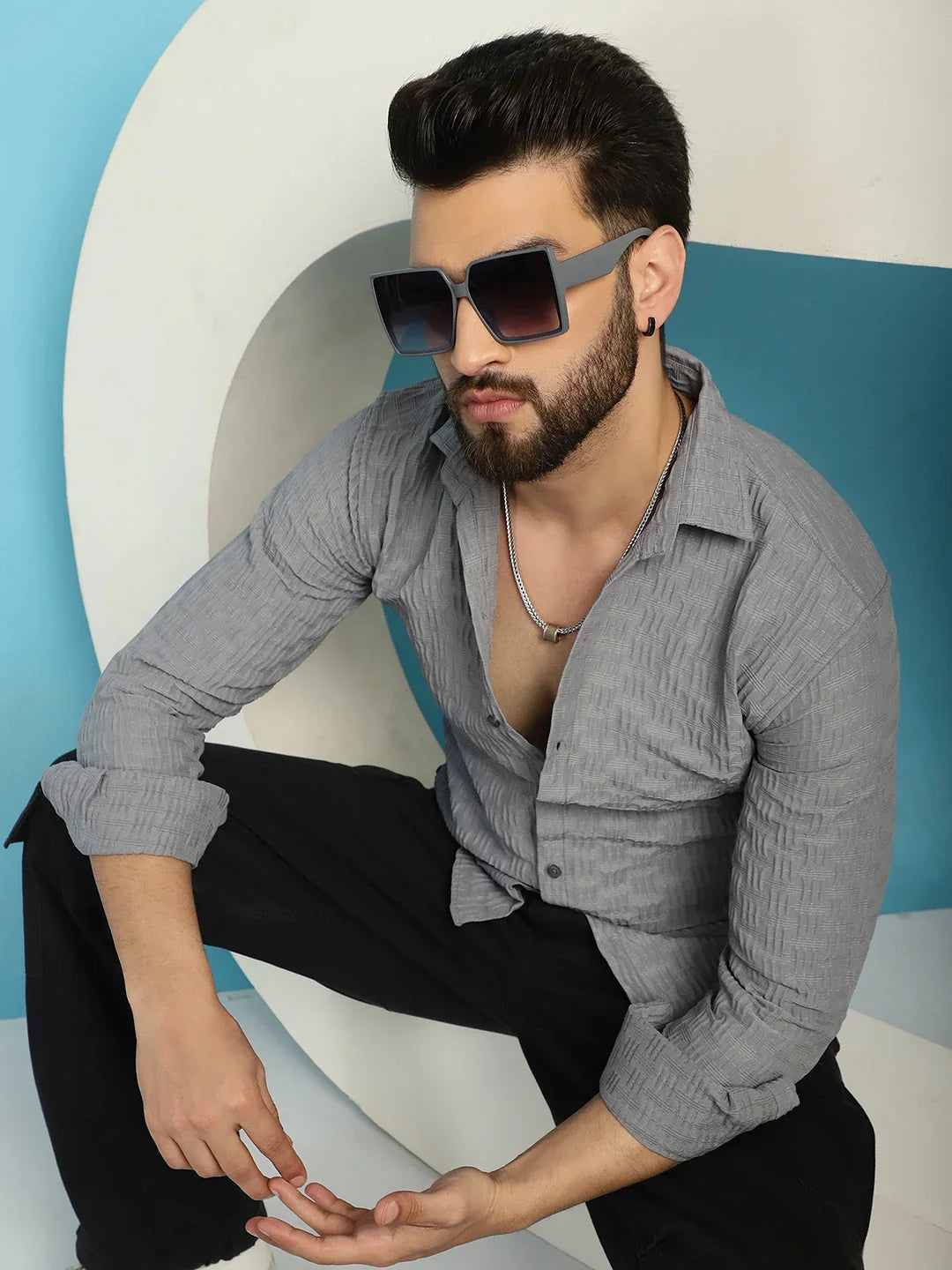 Grey Polyester Solid Shirts for Men | DesiQlo India