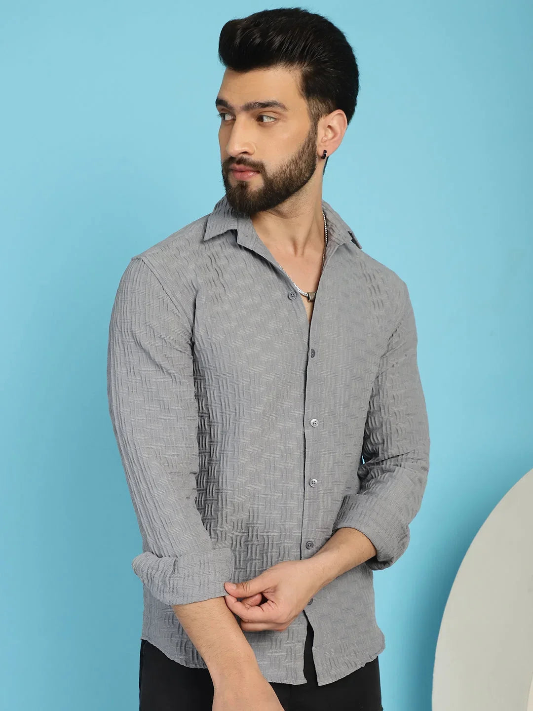Grey Polyester Solid Shirts for Men | DesiQlo India