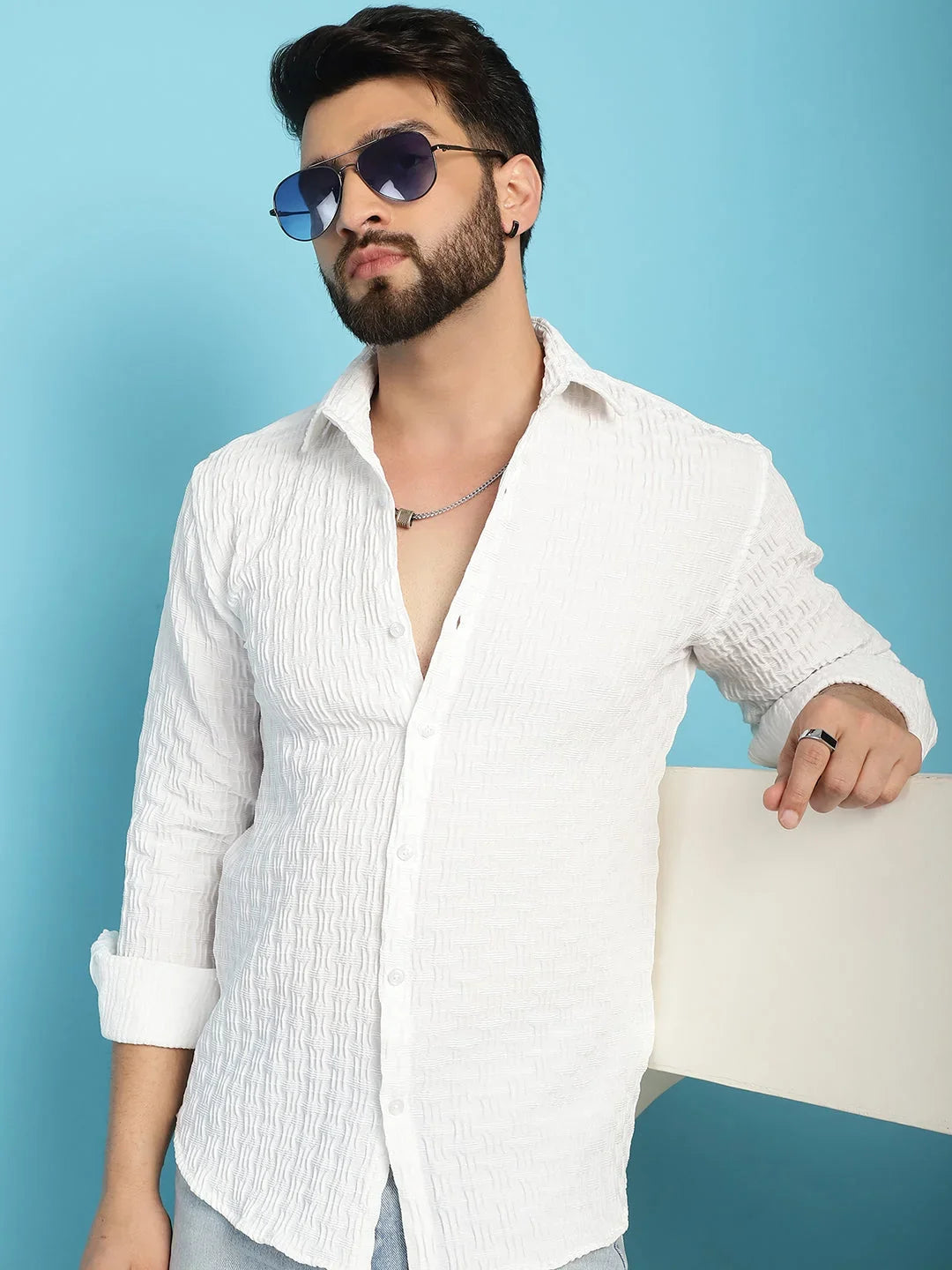 White Polyester Solid Shirts for Men | DesiQlo India