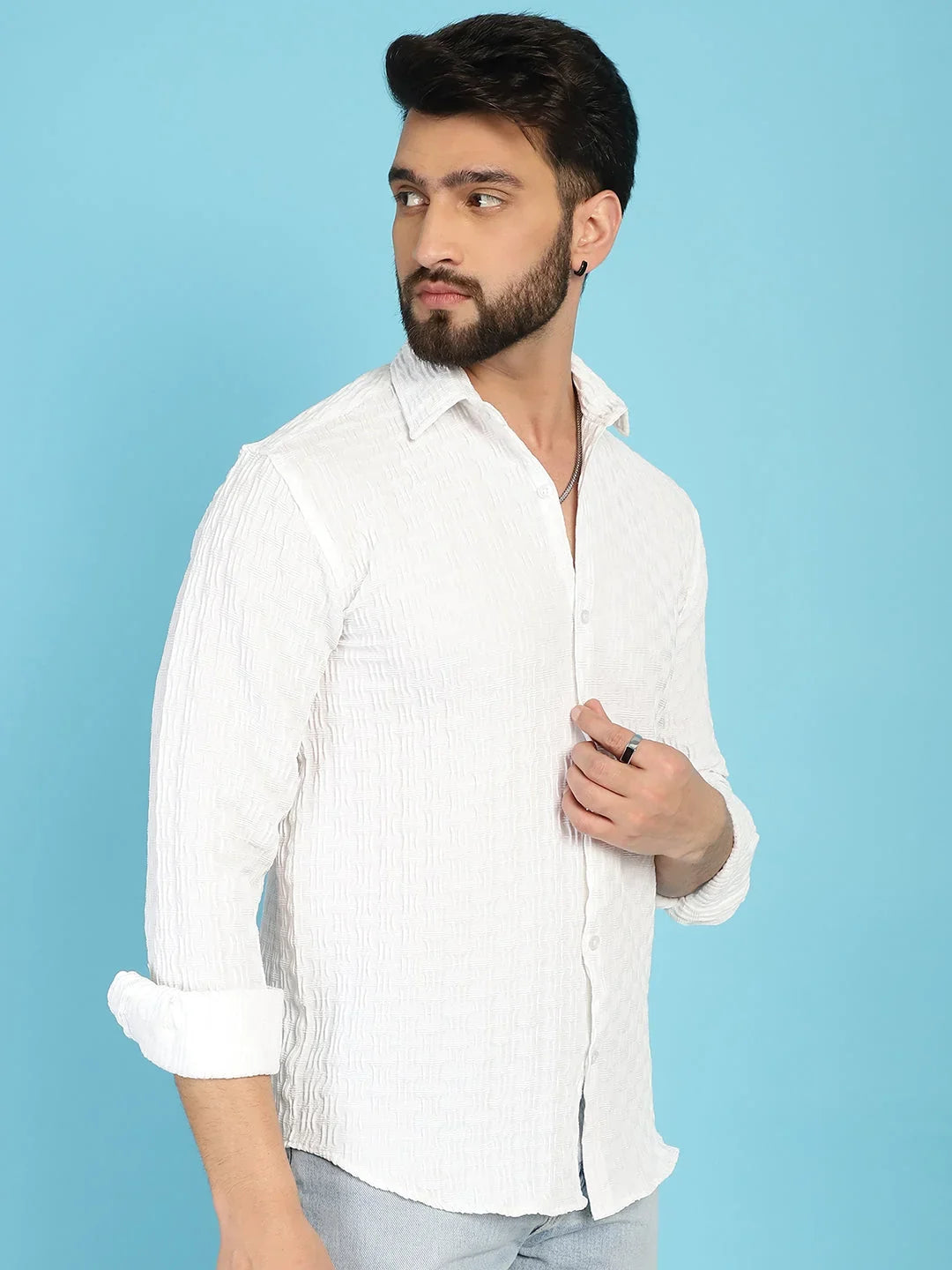 White Polyester Solid Shirts for Men | DesiQlo India