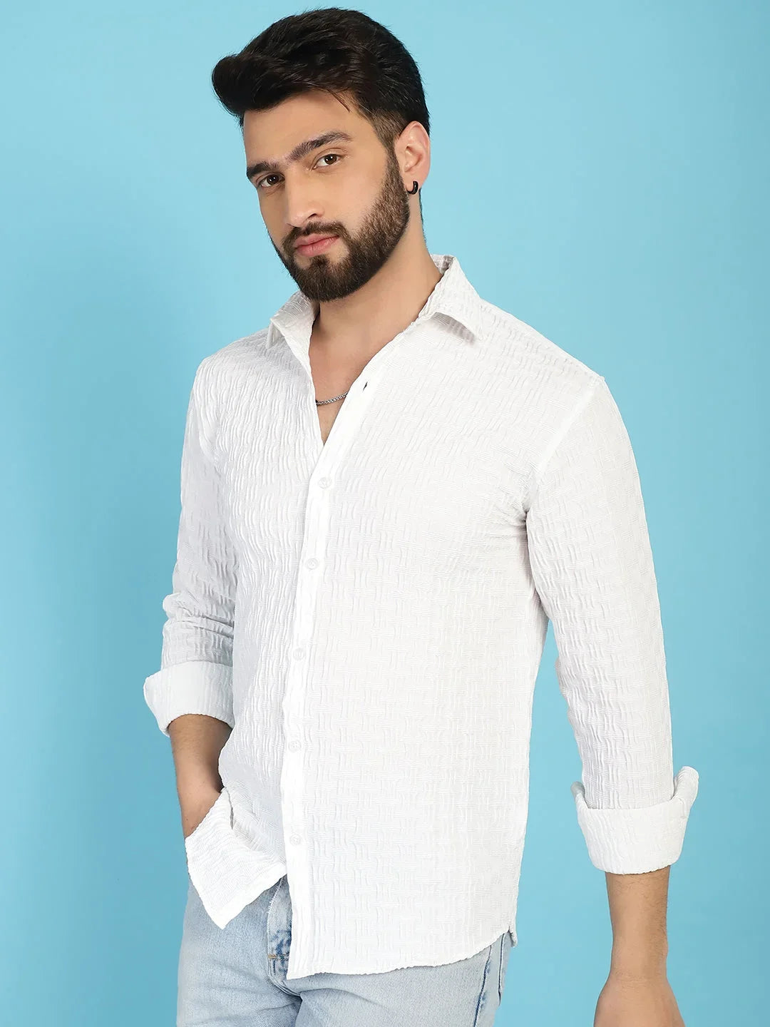 White Polyester Solid Shirts for Men | DesiQlo India