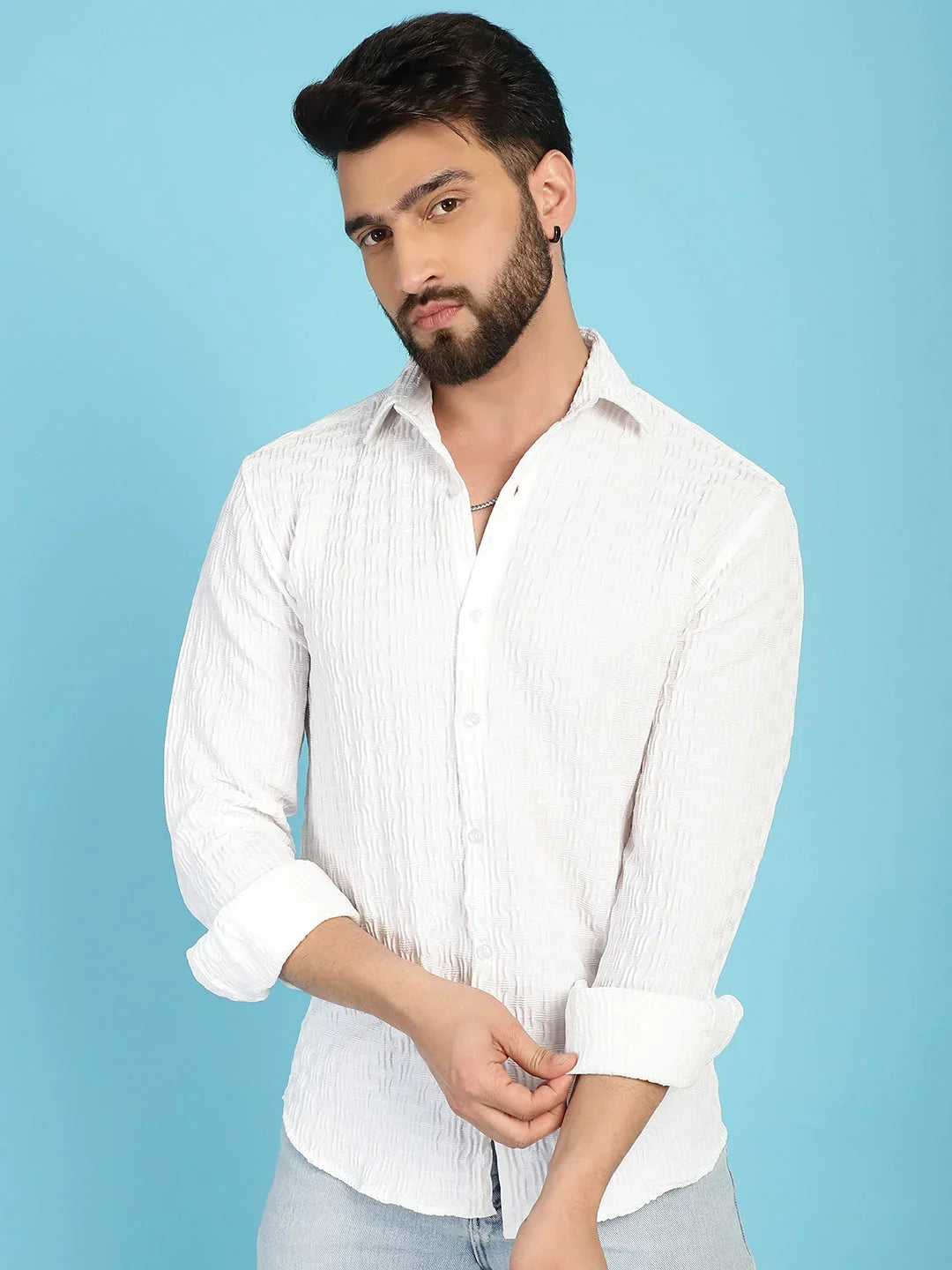 White Polyester Solid Shirts for Men | DesiQlo India
