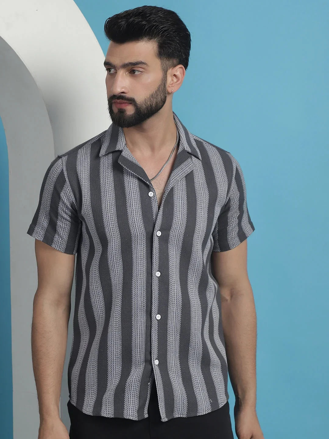 Printed Half Sleeve Cotton Shirt for Men-SF-931Grey