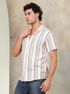 Striped Half Sleeve Cotton Shirt for Men-SF-931Light-Brown