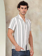 Striped Half Sleeve Cotton Shirt for Men-SF-931Off-White
