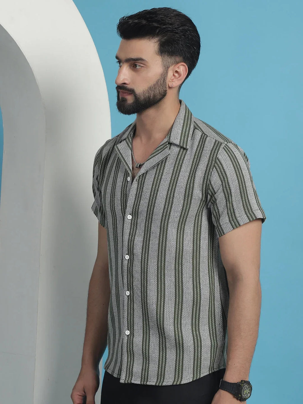 Printed Half Sleeve Cotton Shirt for Men-SF-931Olive