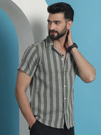 Printed Half Sleeve Cotton Shirt for Men-SF-931Olive