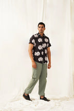 Classic Floral Printed Spread Collar Cotton Curved Casual Shirt-SF-934Black