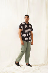 Classic Floral Printed Spread Collar Cotton Curved Casual Shirt-SF-934Black