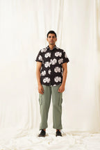 Classic Floral Printed Spread Collar Cotton Curved Casual Shirt-SF-934Black