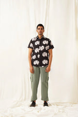 Classic Floral Printed Spread Collar Cotton Curved Casual Shirt-SF-934Black