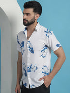 Blue Floral Printed Cotton Casual Shirt-SF-934Blue
