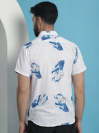 Blue Floral Printed Cotton Casual Shirt-SF-934Blue
