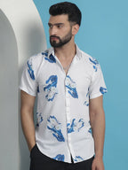 Blue Floral Printed Cotton Casual Shirt-SF-934Blue