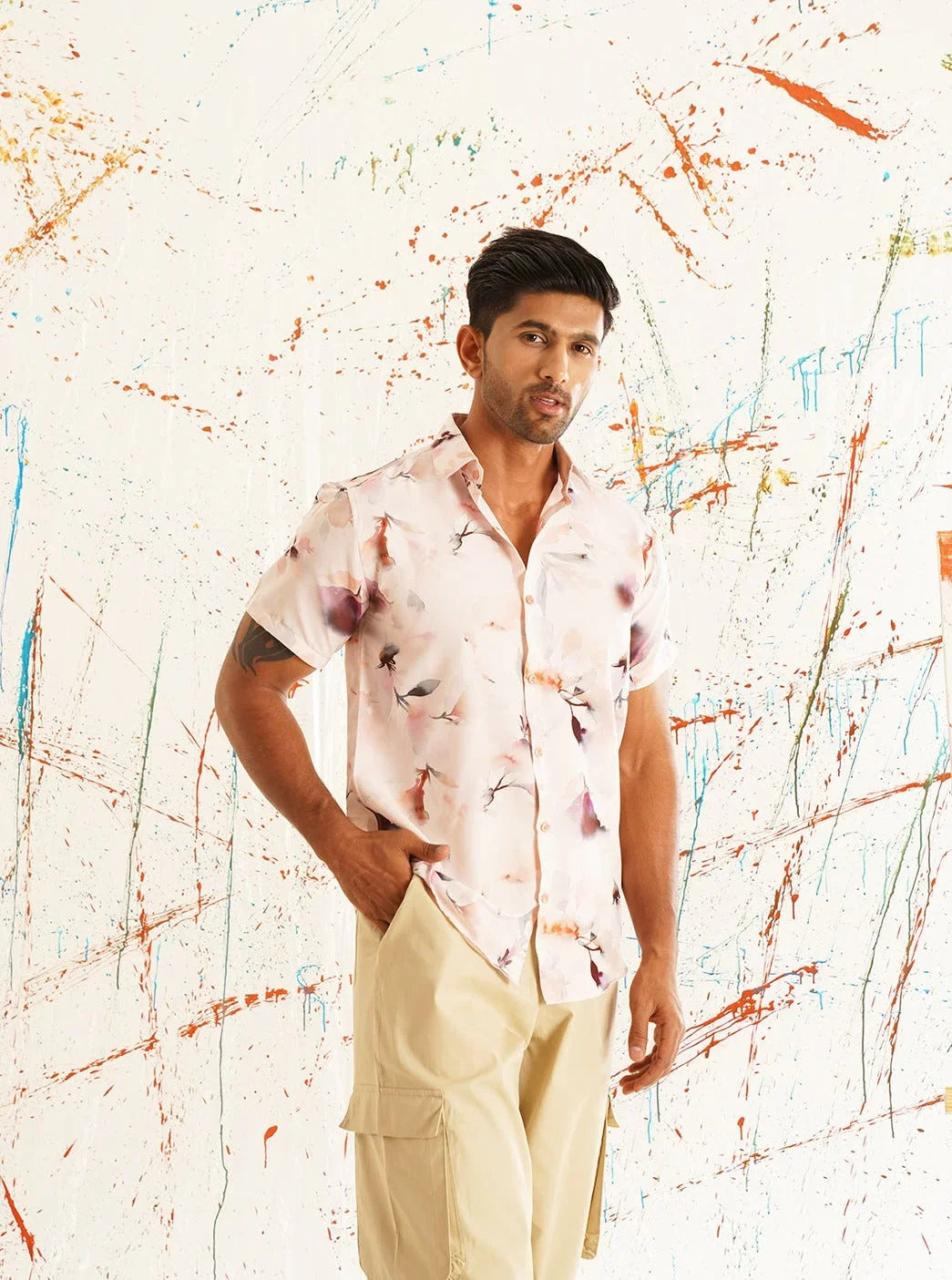 Classic Orange Printed Spread Collar Cotton Curved Casual Shirt-SF-934Orange