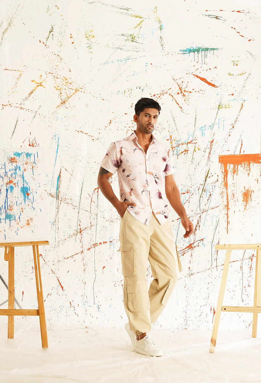 Classic Orange Printed Spread Collar Cotton Curved Casual Shirt-SF-934Orange