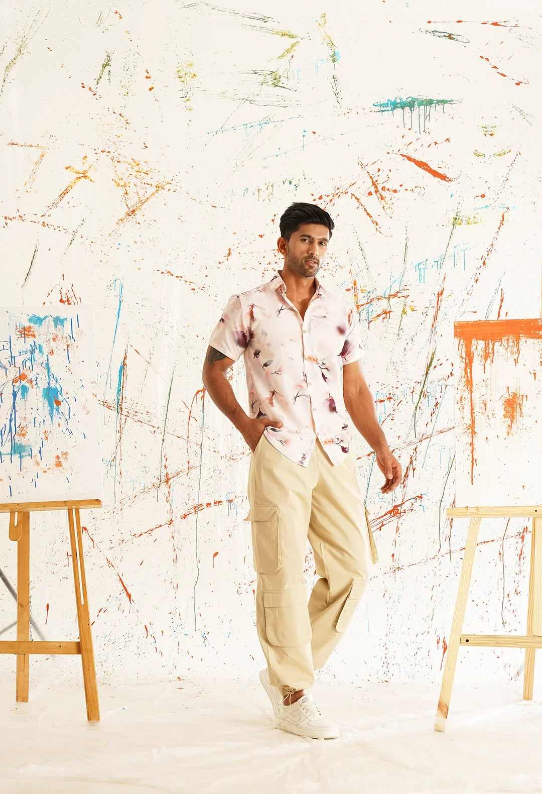 Classic Orange Printed Spread Collar Cotton Curved Casual Shirt-SF-934Orange
