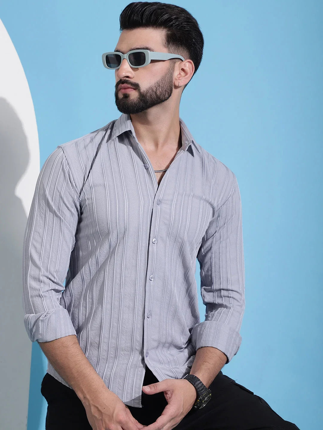 Grey Cotton Solid Shirts SF_937Light-Grey | DesiQlo