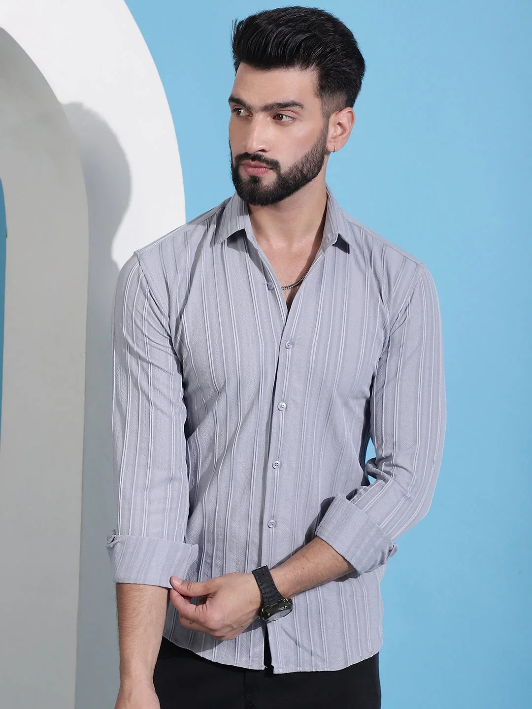 Grey Cotton Solid Shirts SF_937Light-Grey | DesiQlo