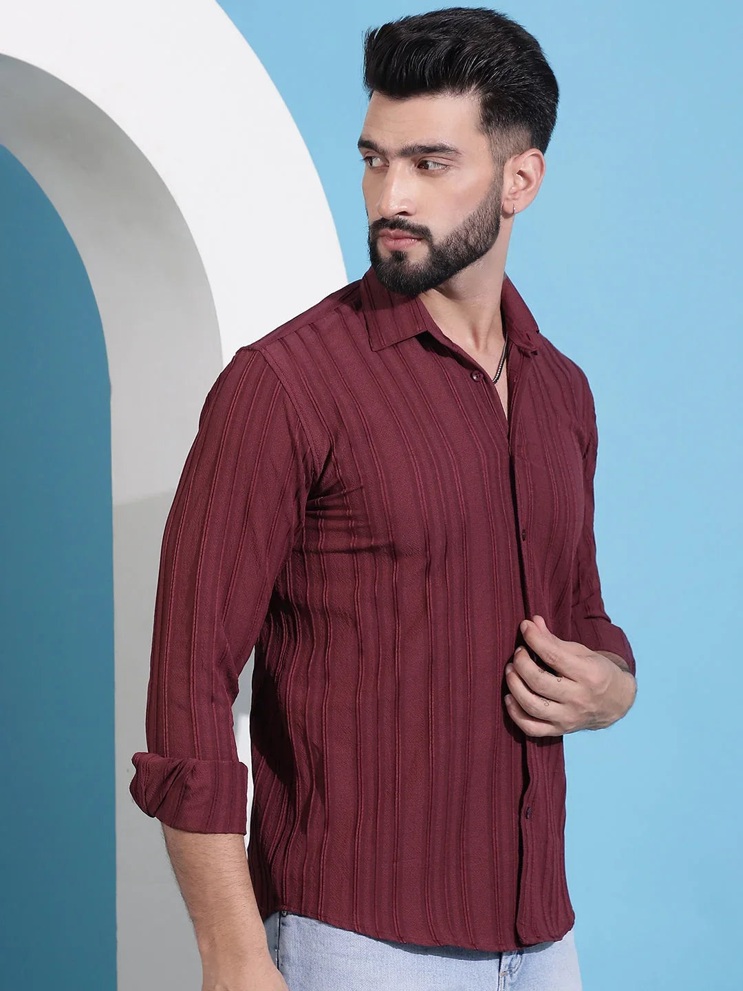 Maroon Striped Casual Shirt for Mens.-SF-937Maroon