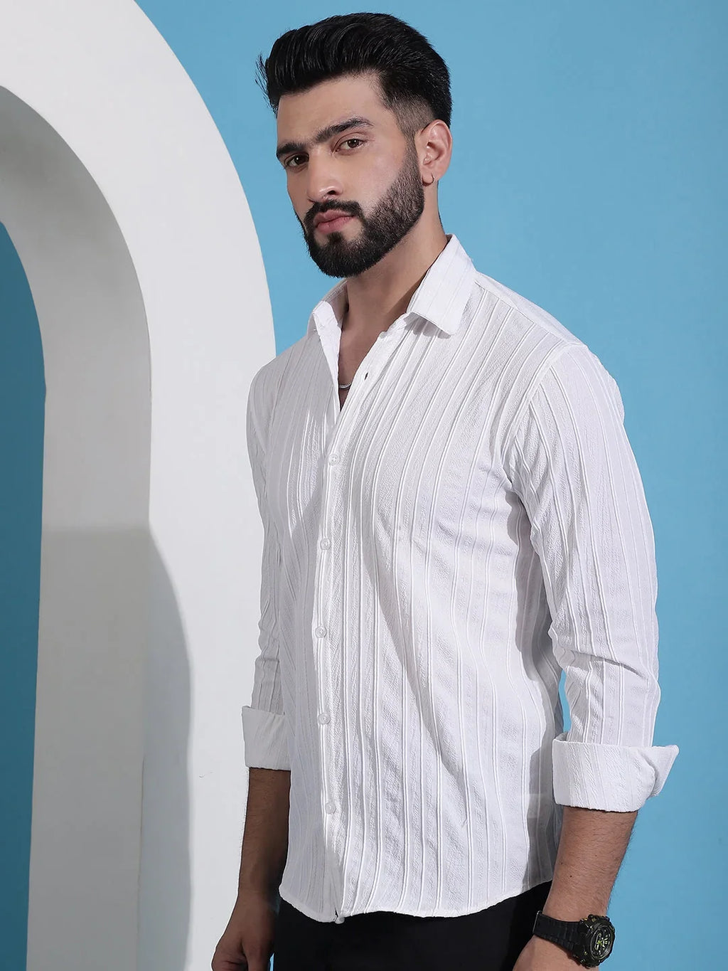 White Striped Casual Shirt for Mens.-SF-937White