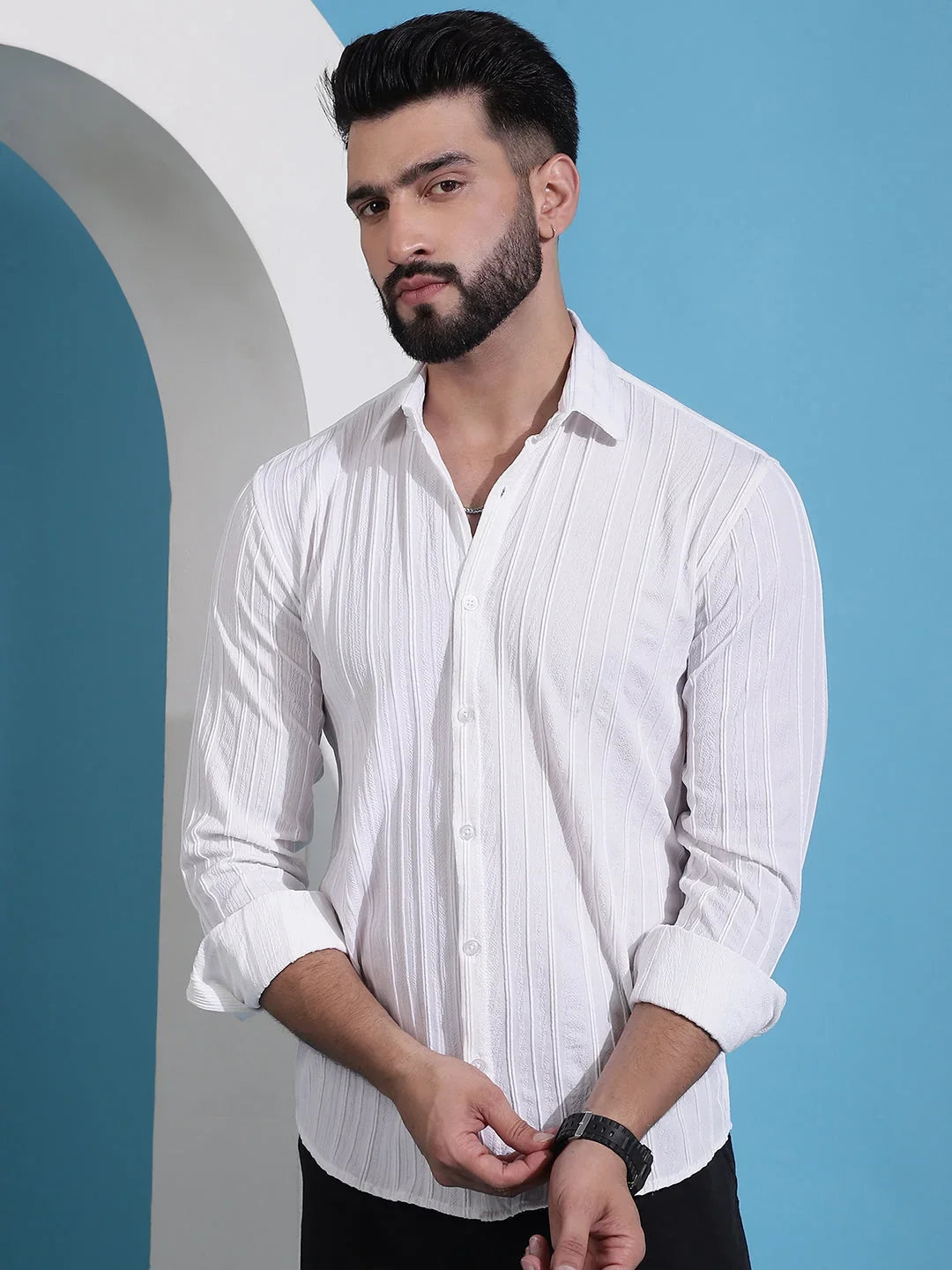 White Striped Casual Shirt for Mens.-SF-937White