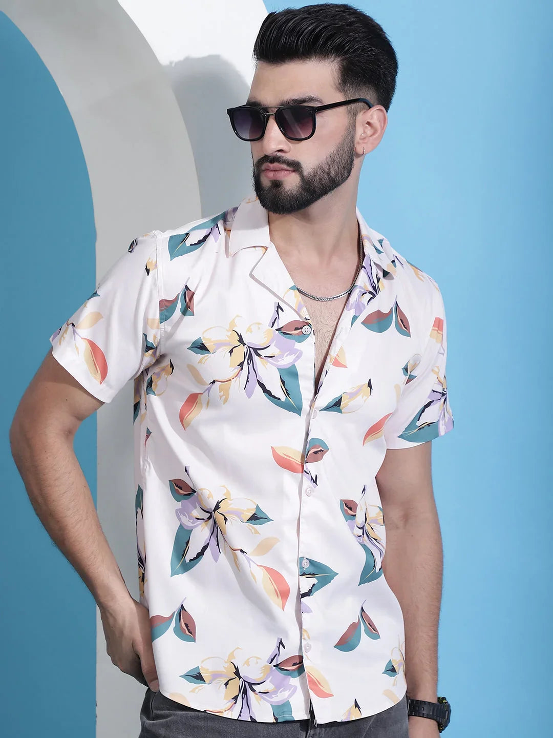 Classic Floral Printed Cotton Casual Shirt-SF-940Orange