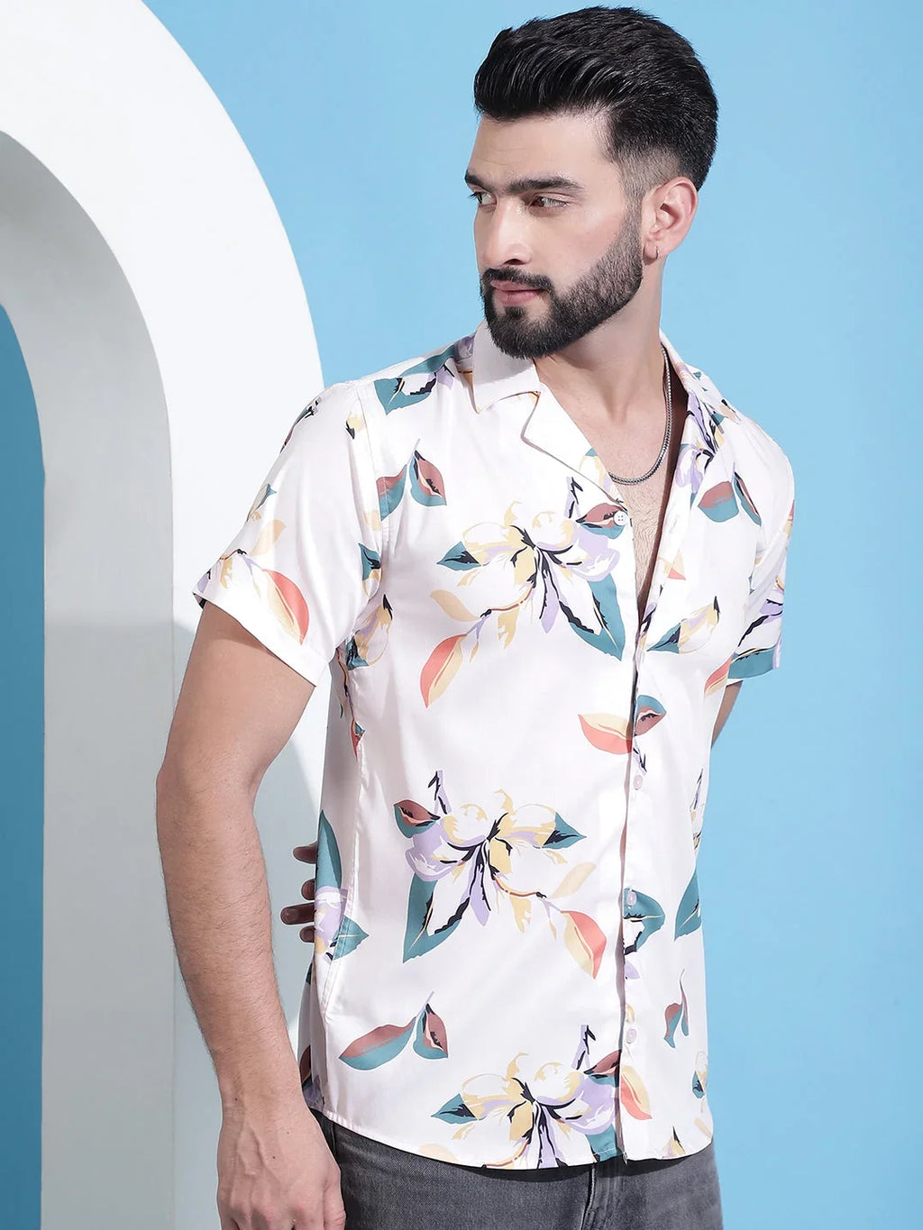 Classic Floral Printed Cotton Casual Shirt-SF-940Orange