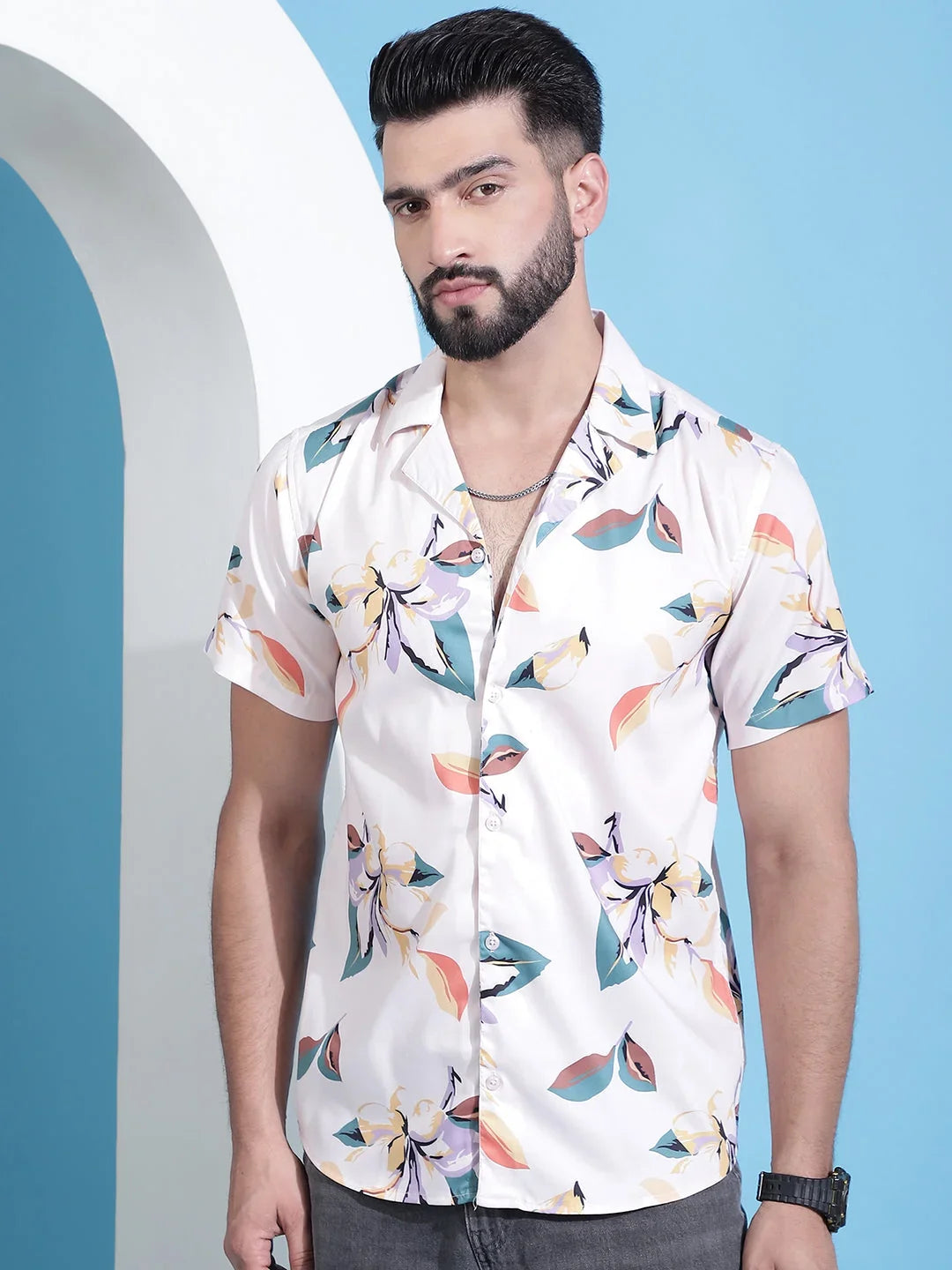 Classic Floral Printed Cotton Casual Shirt-SF-940Orange