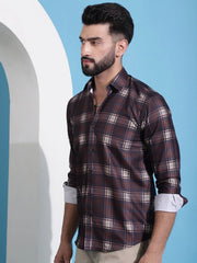 Coffee Brown Checked Cotton Casual Shirt for Men-SF-942Coffee