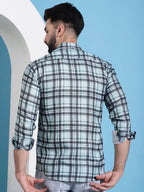 Green Checked Cotton Casual Shirt for Men-SF-942Green