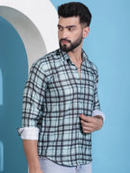 Green Checked Cotton Casual Shirt for Men-SF-942Green