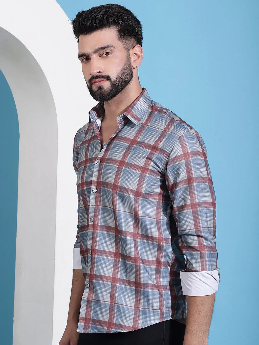 Grey Checked Cotton Casual Shirt for Men-SF-942Grey