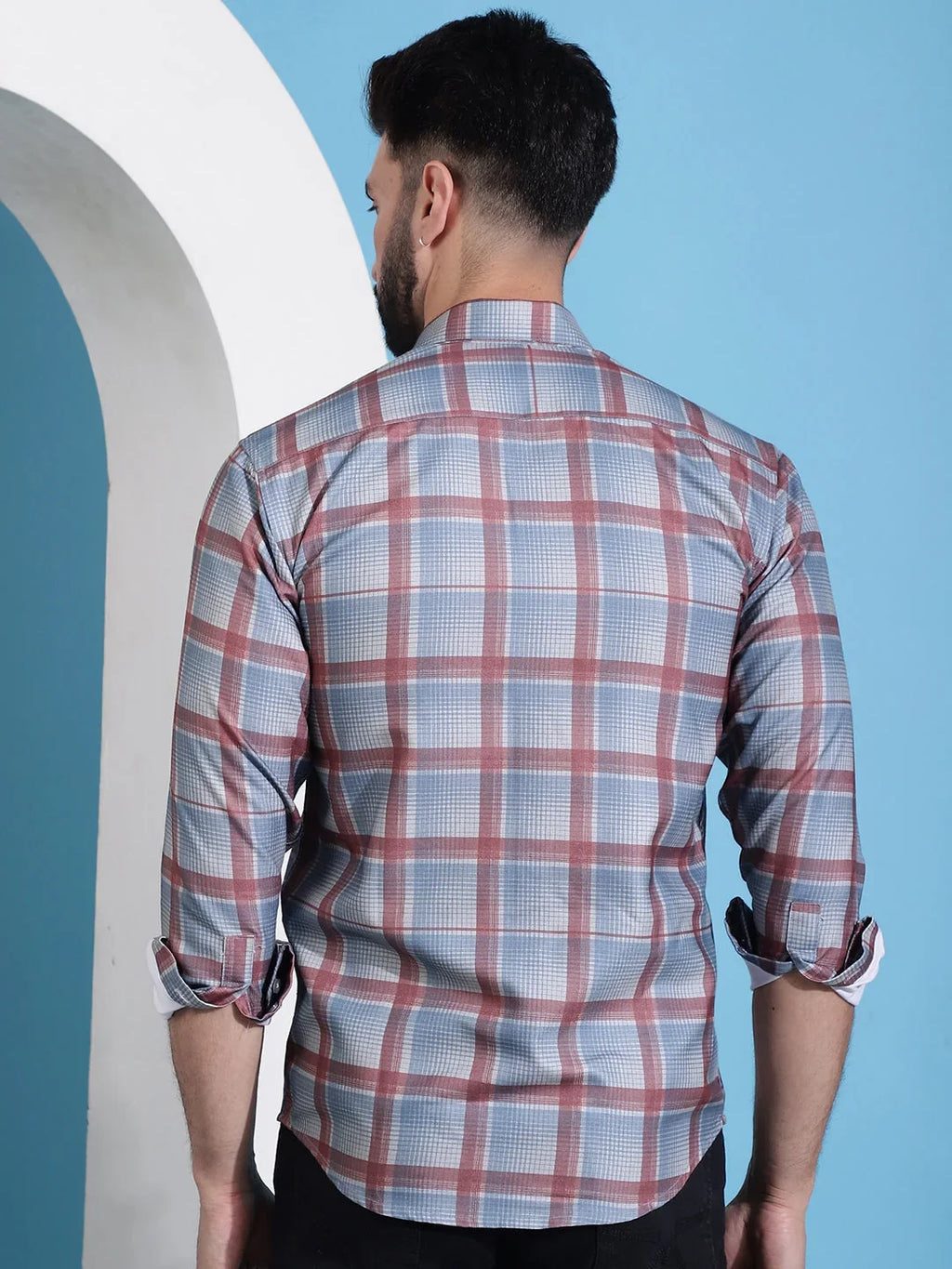 Grey Checked Cotton Casual Shirt for Men-SF-942Grey