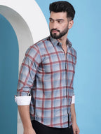 Grey Checked Cotton Casual Shirt for Men-SF-942Grey