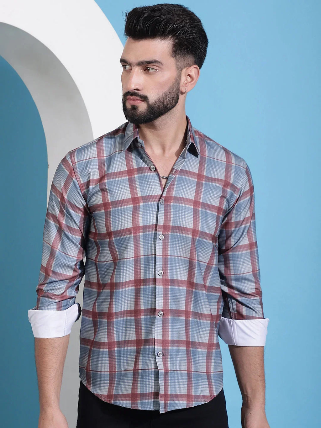 Grey Checked Cotton Casual Shirt for Men-SF-942Grey