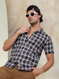 Checked Half Sleeve Cotton Shirt for Men-SF-943Navy
