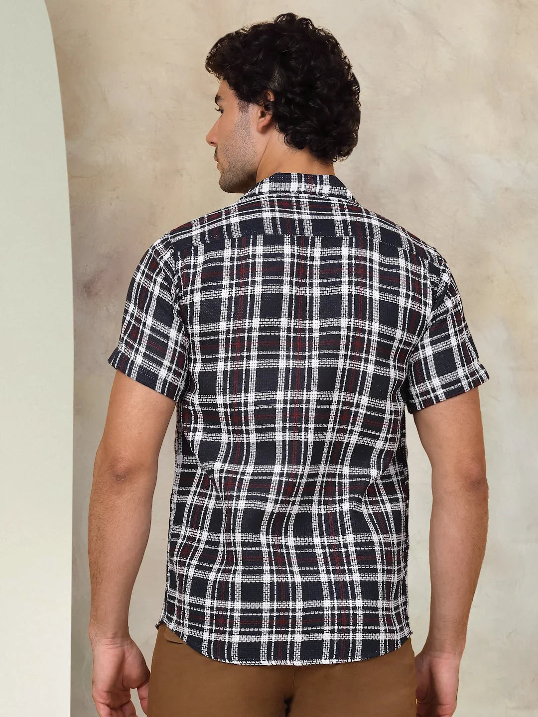 Checked Half Sleeve Cotton Shirt for Men-SF-943Navy