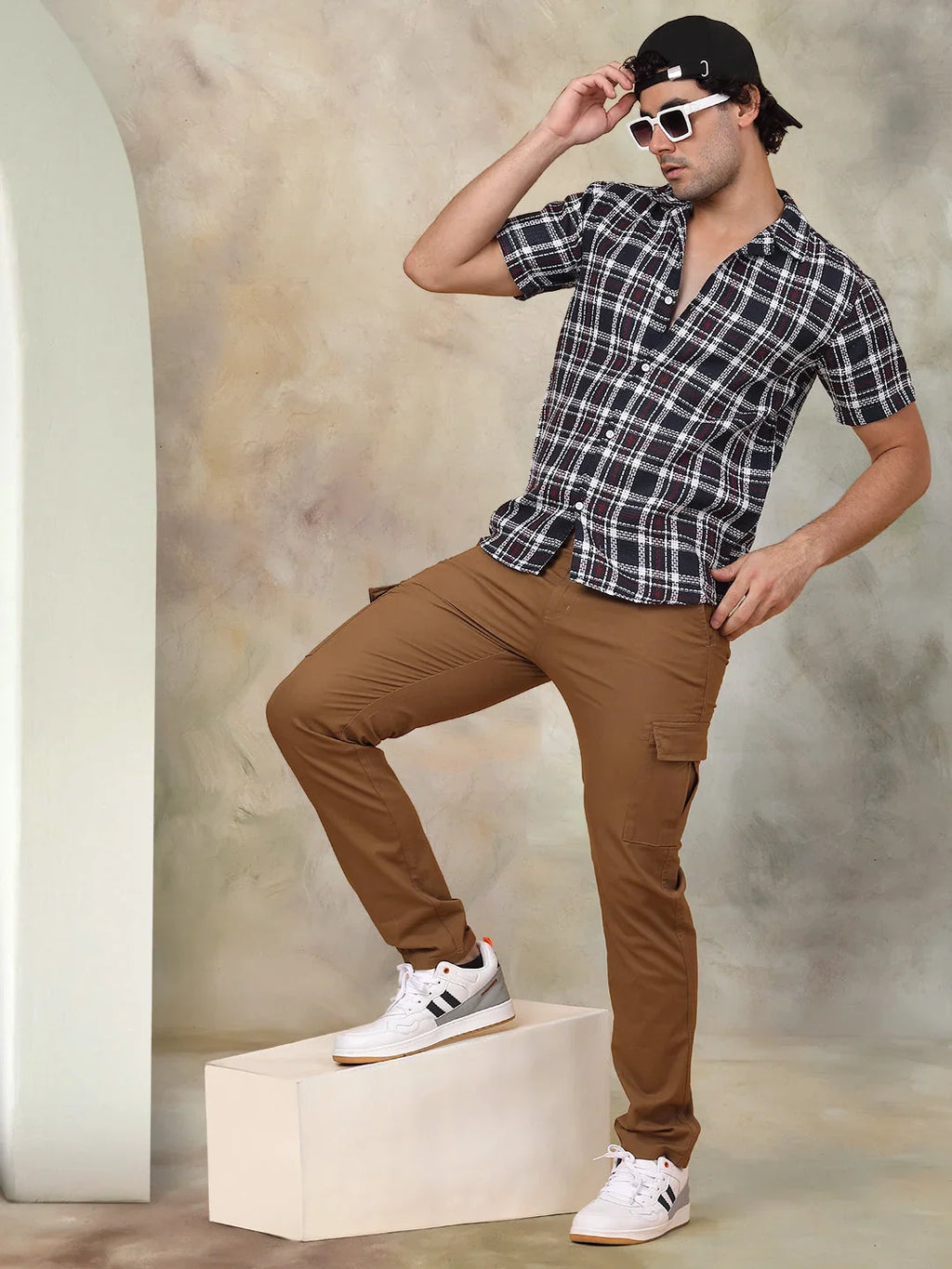 Checked Half Sleeve Cotton Shirt for Men-SF-943Navy