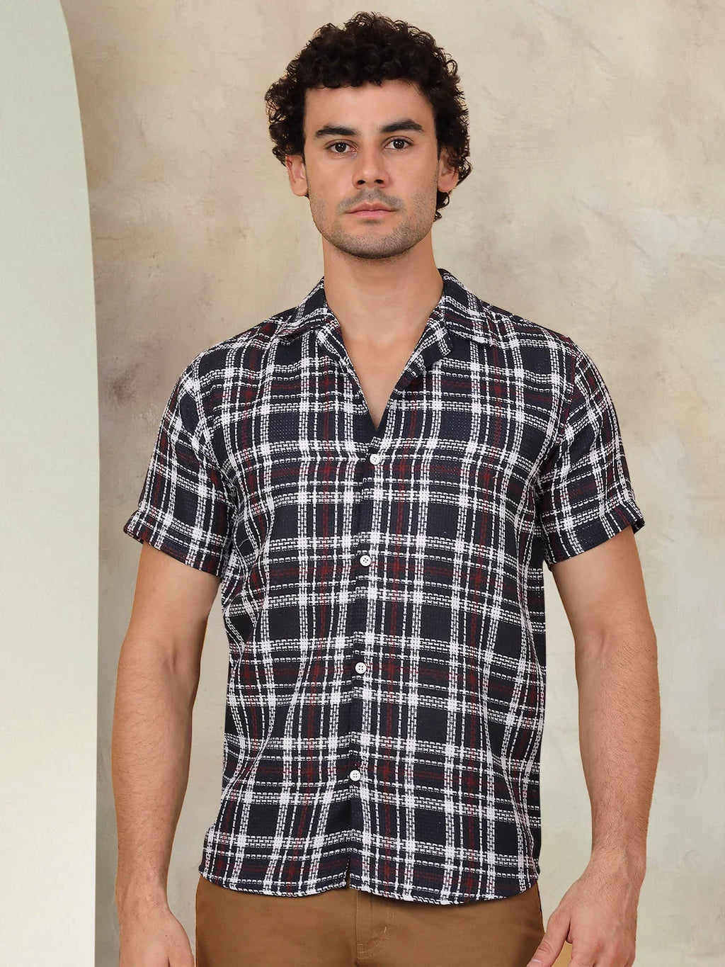 Checked Half Sleeve Cotton Shirt for Men-SF-943Navy