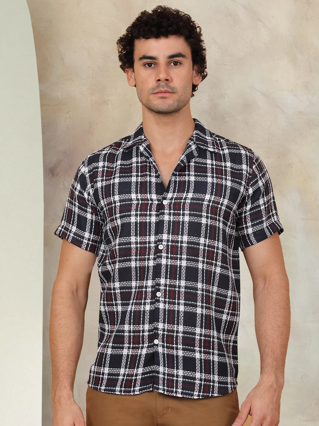 Checked Half Sleeve Cotton Shirt for Men-SF-943Navy