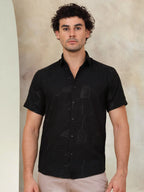 Embroidered Half Sleeve Cotton Shirt for Men-SF-944Black
