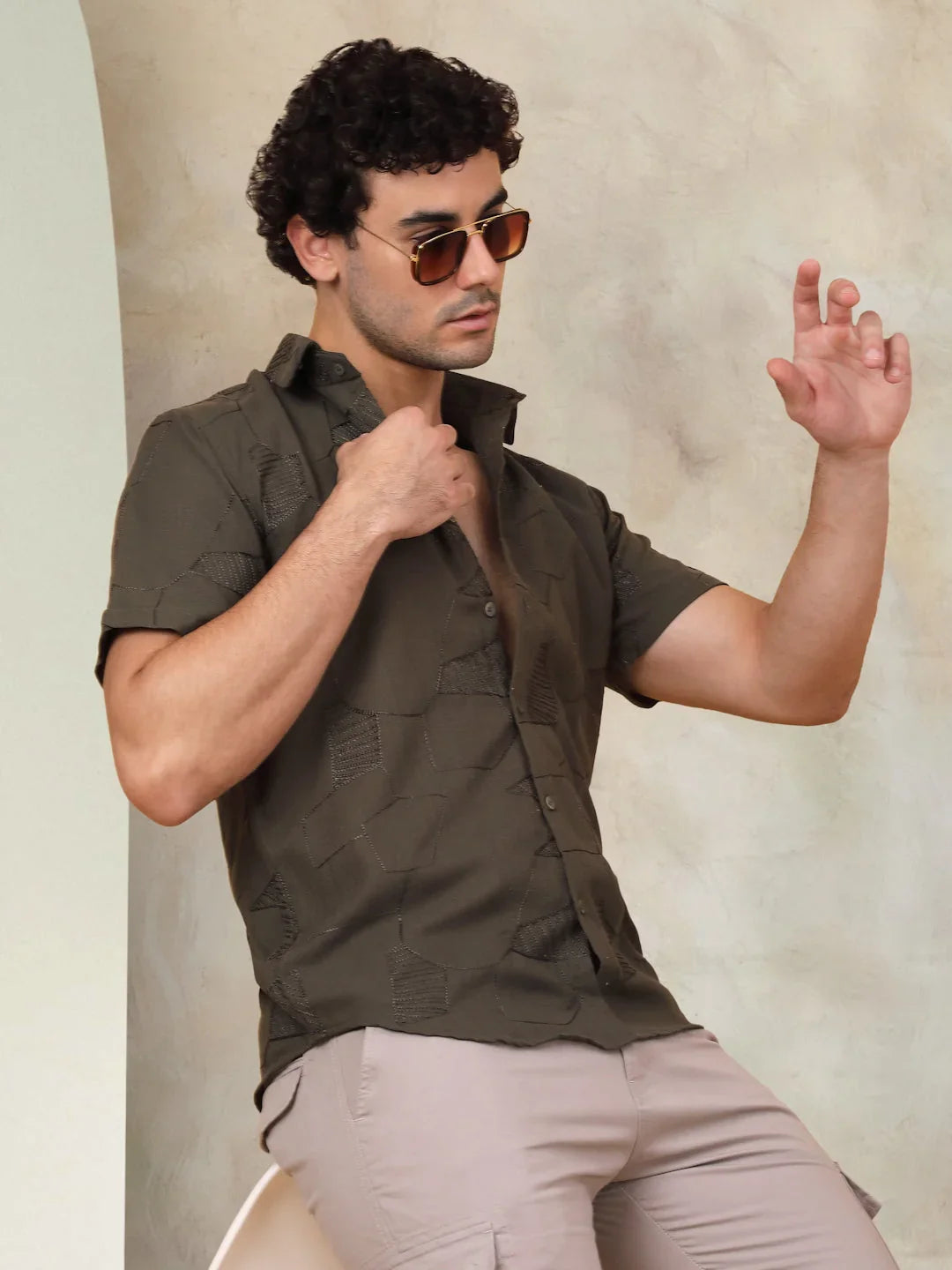 Green Cotton Solid Shirts SF_944Olive | DesiQlo