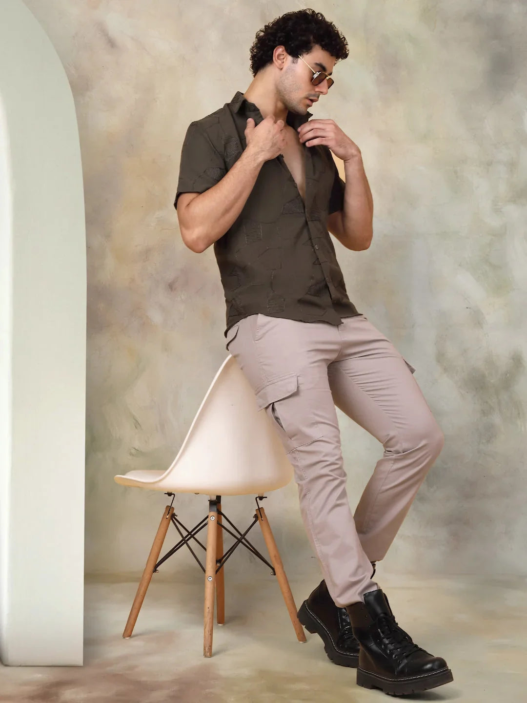 Green Cotton Solid Shirts SF_944Olive | DesiQlo